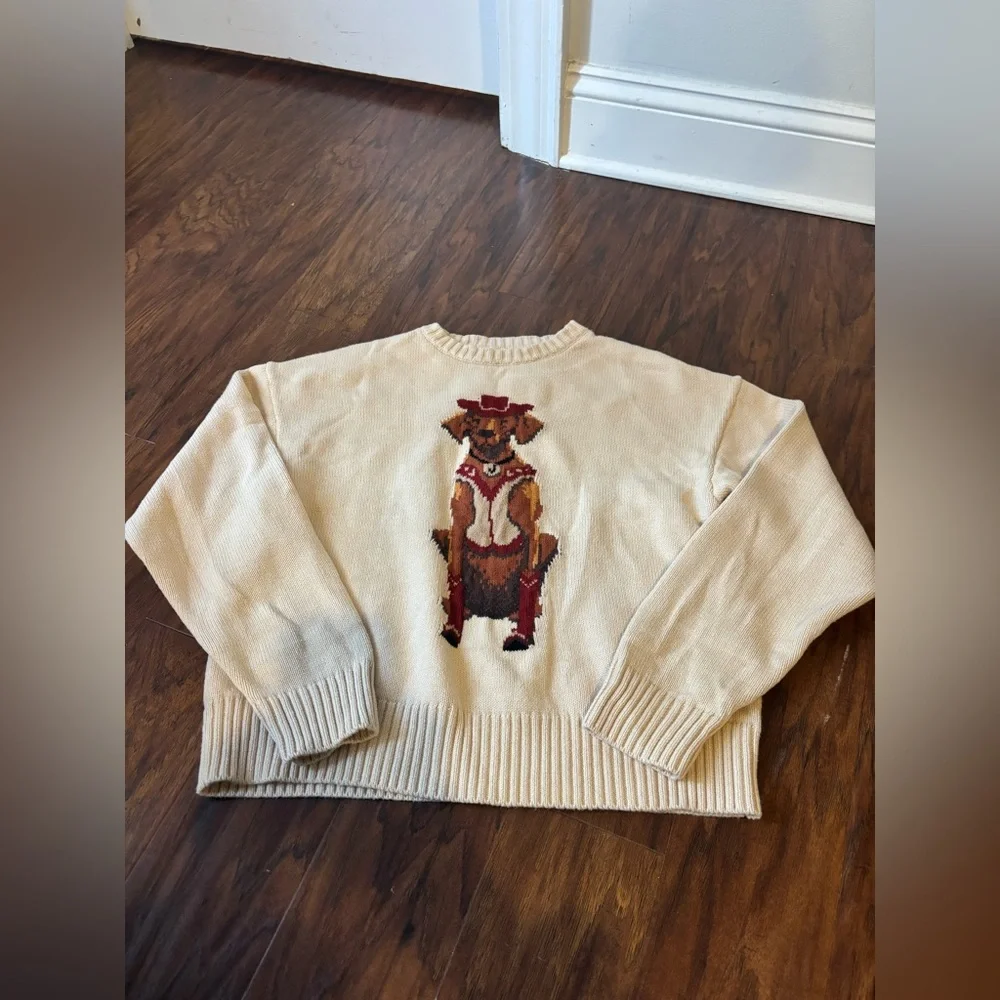 Porridge Anthropologie Jolene Pullover Sweater Western Dog Cream Size Small - Picture 3 of 5